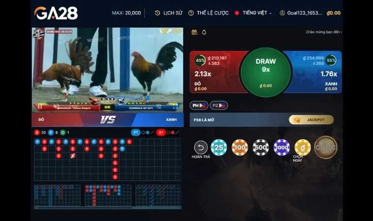 Tuyệt Chiêu Săn Tiền Đá Gà GA28 Tại Gold88 Nhanh Chóng Dễ Dàng 2 Giao diện cá cược Đá Gà GA28 Tại Gold88